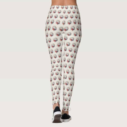 Christmas White Red Flowers Holidays Elegant Leggings (Achterkant)