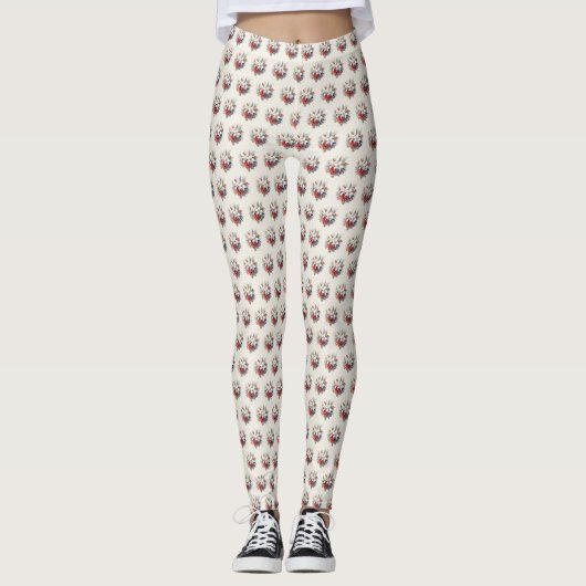 Christmas White Red Flowers Holidays Elegant Leggings (Voorkant)