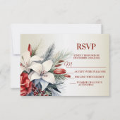 Christmas White Red Flowers Holidays Elegant RSVP Kaartje (Voorkant)