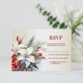 Christmas White Red Flowers Holidays Elegant RSVP Kaartje (Staand voorkant)