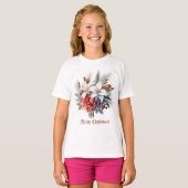 Christmas White Red Flowers Holidays Elegant T-shirt (Voorkant volledig)