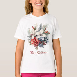 Christmas White Red Flowers Holidays Elegant T-shirt