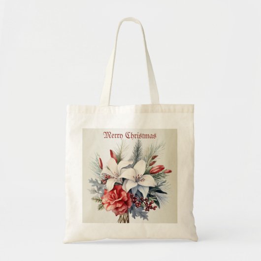 Christmas White Red Flowers Holidays Elegant Tote Bag (Voorkant)