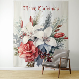 Christmas White Red Flowers Holidays Elegant Wandkleed