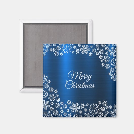 Christmas White Snowflakes Navy Blue Holidays Magneet (Voorkant / Achterkant)