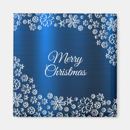 Christmas White Snowflakes Navy Blue Holidays Magneet
