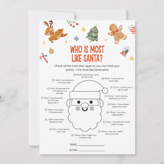 Christmas Who is Most Like Santa Game Feestdagenkaart (Voorkant)