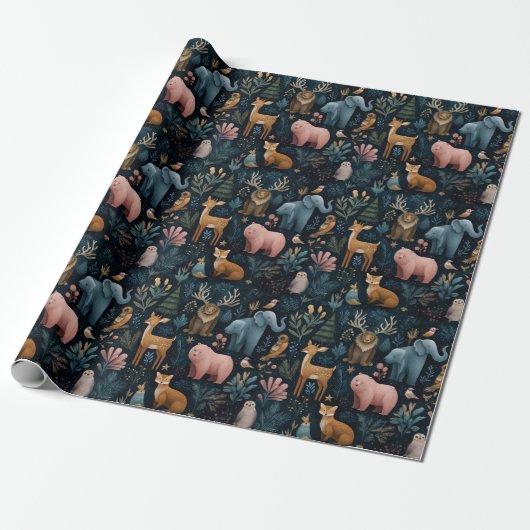 Christmas Wild Animals Wrapping Paper Cadeaupapier (Uitgerold)