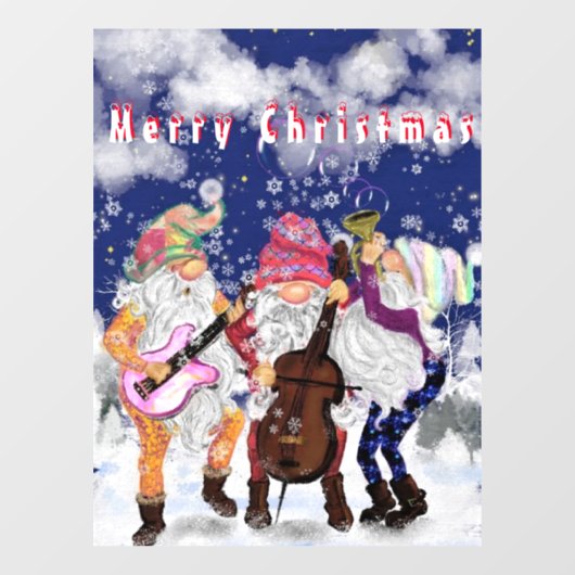 Christmas Window Cling Happy Gnomes Music Band Raamsticker (Vel)