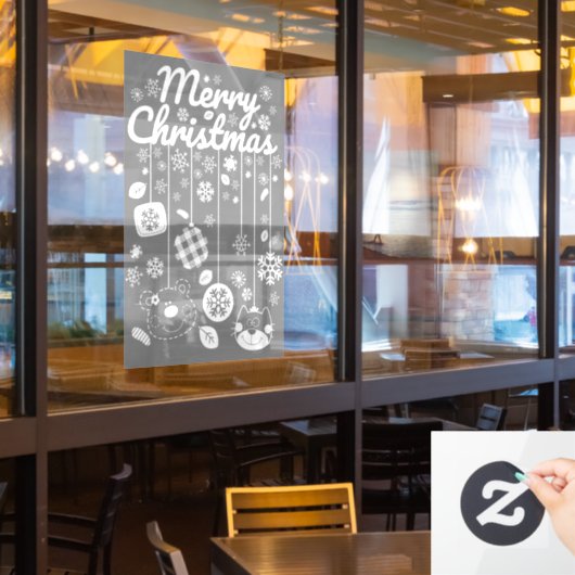 Christmas Window Cling – White Ornaments Raamsticker (Restaurant Raam)