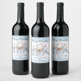 Christmas Wine Bottle Label Blauw Cadeau Wijn Etiket