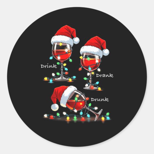 Christmas Wine Drunk Drank Drink Party Santa Hat X Ronde Sticker (Voorkant)