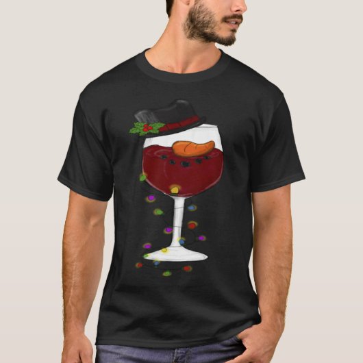 Christmas Wine Glass Santa Hat  Holiday T-shirt (Voorkant)