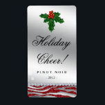 Christmas Wine Label Holly Glitter Zebra Rood<br><div class="desc">Copyright 2012 BestCards,  alle rechten voorbehouden.</div>