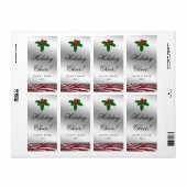 Christmas Wine Label Holly Glitter Zebra Rood (Full Sheet)