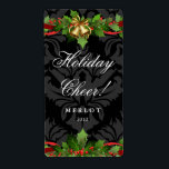 Christmas Wine Label Holly Gold Bells Damask Zwart<br><div class="desc">Copyright 2012 BestCards,  alle rechten voorbehouden.</div>