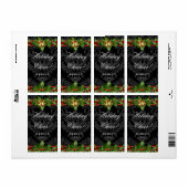 Christmas Wine Label Holly Gold Bells Damask Zwart (Full Sheet)