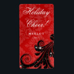 Christmas Wine Label Rood Damast Zwart Swirl<br><div class="desc">Copyright 2012 BestCards,  alle rechten voorbehouden.</div>