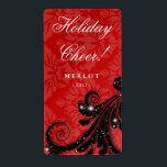 Christmas Wine Label Rood Damast Zwart Swirl<br><div class="desc">Copyright 2012 BestCards,  alle rechten voorbehouden.</div>
