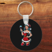 Christmas Wine Santa Girl Holiday Party Funny Vint Sleutelhanger (Voorkant)