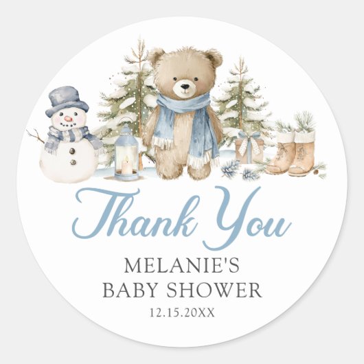 Christmas Winter Baby Shower Favor Ronde Sticker (Voorkant)