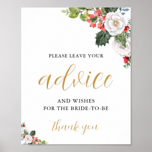 Christmas Winter Bridal Shower Advice Card Poster (Voorkant)