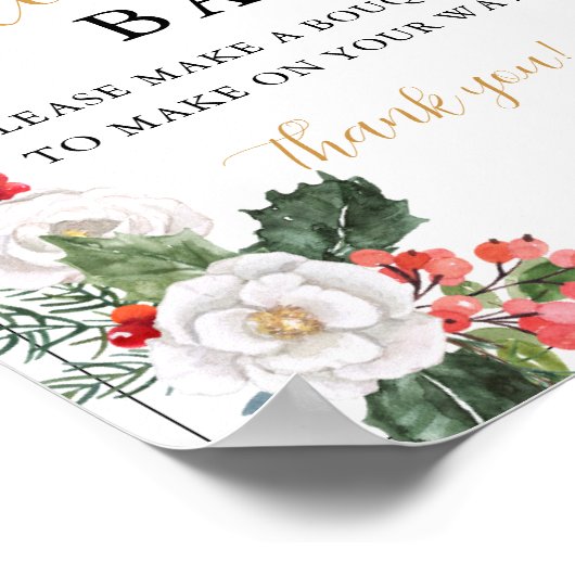 Christmas Winter Bridal Shower Flower Bar Sign Poster (Hoek)