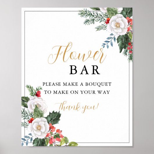 Christmas Winter Bridal Shower Flower Bar Sign Poster (Voorkant)