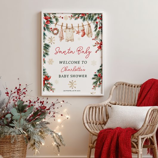  Christmas Winter Clothesline Santa Baby Shower Poster
