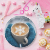 Christmas Winter Coffee With Mittens and Snowflake Papieren Bordje (Feest)
