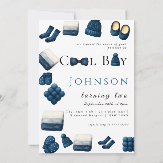 christmas winter cozy boy turning two kaart (Voorkant)