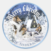 Christmas Winter Fairy Tale, Collies and Lambs - Ronde Sticker (Voorkant)