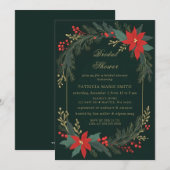 Christmas Winter Floral Green Gold Bridal Shower Kaart (Voorkant / Achterkant)