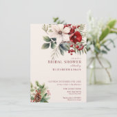 Christmas Winter Floral | Red Bridal Shower Kaart (Staand voorkant)