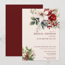 Christmas Winter Floral | Red Bridal Shower Kaart
