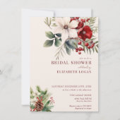 Christmas Winter Floral | Red Bridal Shower Kaart (Voorkant)