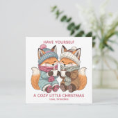 Christmas Winter Foxes Drinking Cocoa Color Me Feestdagenkaart (Staand voorkant)