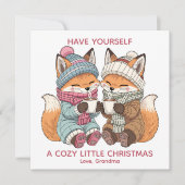 Christmas Winter Foxes Drinking Cocoa Color Me Feestdagenkaart (Voorkant)