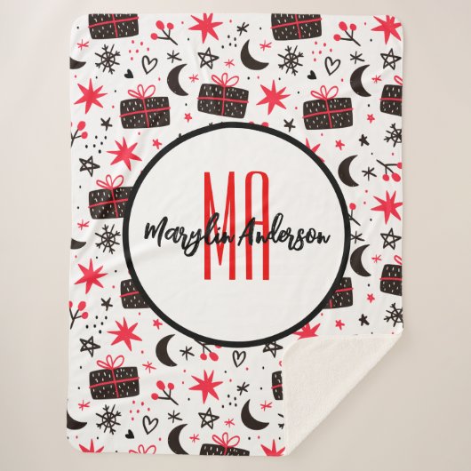 CHRISTMAS WINTER GIFTS EN SNOWFLAKMONOGRAM SHERPA DEKEN (Voorkant)