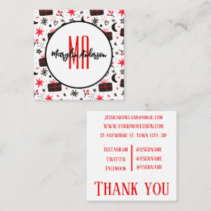 CHRISTMAS WINTER GIFTS EN SNOWFLAKMONOGRAM VIERKANTE VISITEKAARTJE