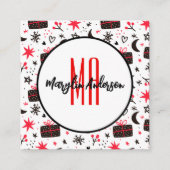 CHRISTMAS WINTER GIFTS EN SNOWFLAKMONOGRAM VIERKANTE VISITEKAARTJE (Voorkant)