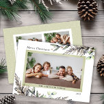 Christmas Winter Greenery 3 foto's Bericht Feestdagenkaart<br><div class="desc">Deze fraaie kerstkaart biedt ruimte voor 3 afbeeldingen en wordt geaccentueerd door stijlvol waterverf wintergroen. De begroeting luidt: "Vrolijk kerstfeest". Aangepaste tekst,  aan de achterkant,  kunt u een persoonlijk bericht toevoegen.</div>