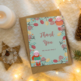 Christmas Winter Lamb Floral Border Illustration Bedankkaart