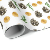 Christmas Winter Lemon Slice and Pinecone Cadeaupapier (Rol Hoek)