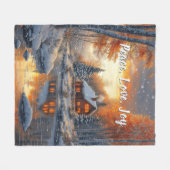 Christmas Winter Log Cabin Snow River Sun Fleece Deken (Voorkant (Horizontaal))