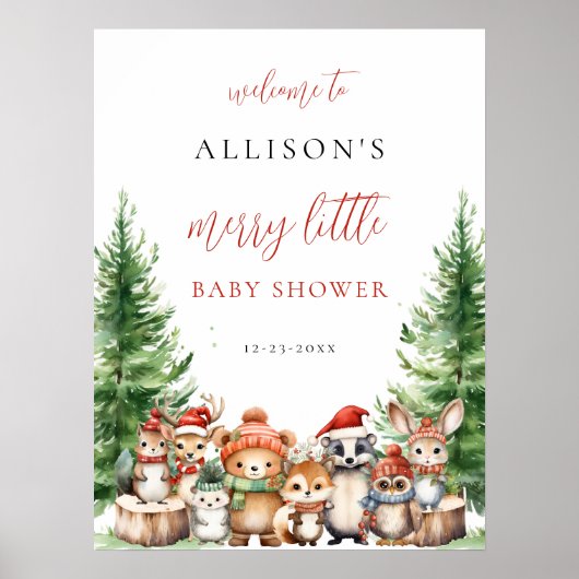 Christmas Winter Merry little baby shower woodland Poster (Voorkant)