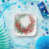 Christmas winter red berries with greenery papieren bordje (Feest)