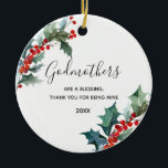 Christmas Winter Red Wreath Godmothers Gold Keramisch Ornament<br><div class="desc">Gift for Godparent Voorstel van Godchild voor Christening,  Baptisme,  Kerstmis.</div>