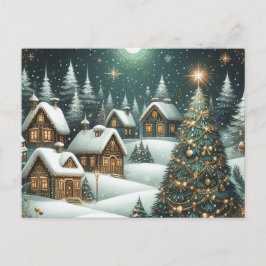 Christmas winter scene village & starry night briefkaart