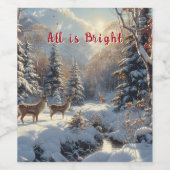 Christmas Winter Snow Deer River All is Bright Wijn Etiket (Enkel label)